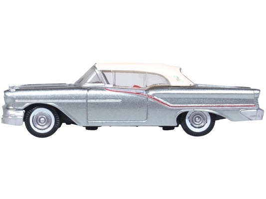 1957 Oldsmobile 88 Convertible (Top-Up) Juneau Gray with White Top and Red Interior 1/87 (HO) Scale Diecast Model Car by Oxford Diecast by Oxford Diecast