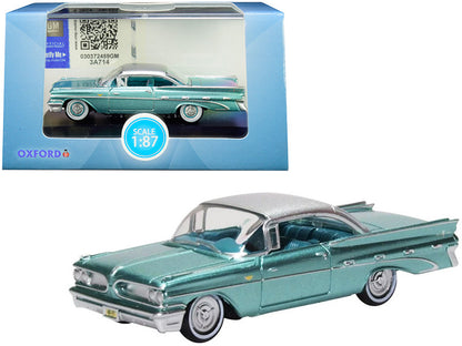 1959 Pontiac Bonneville Coupe Seaspray Green with Silver Top 1/87 (HO) Scale Diecast Model Car by Oxford Diecast by Oxford Diecast