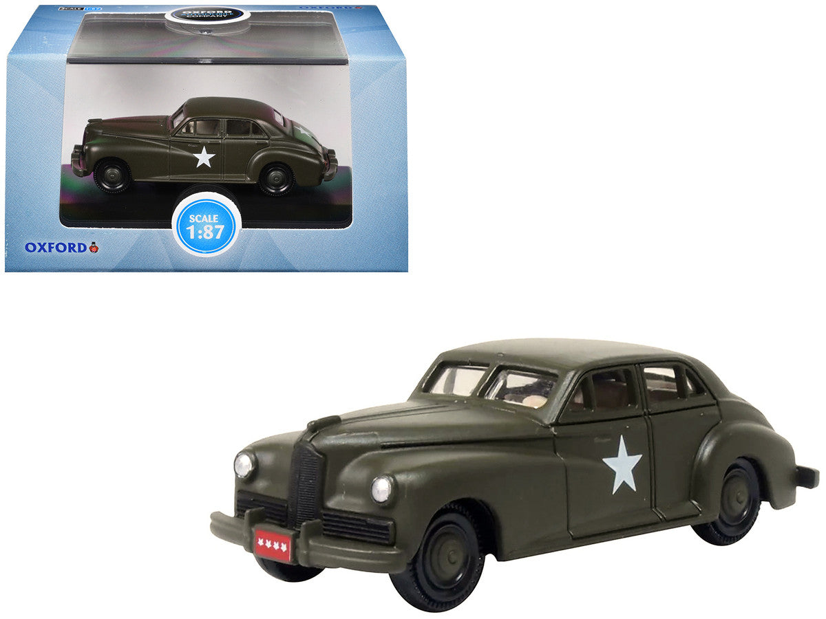 1942 Packard Clipper Touring Sedan "US Army Staff Car" Olive Drab 1/87 (HO) Scale Diecast Model Car by Oxford Diecast by Oxford Diecast