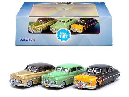 1949 Mercury Set of 3 Cars "70th Anniversary" 1/87 (HO) Scale Diecast Model Cars by Oxford Diecast by Oxford Diecast