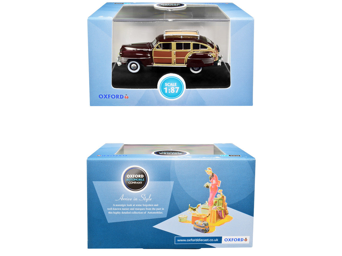 1942 Chrysler Town and Country Woody Wagon Regal Maroon with Roof Rack 1/87 (HO) Scale Diecast Model Car by Oxford Diecast by Oxford Diecast