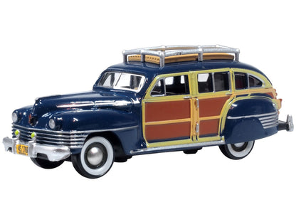1942 Chrysler Town & Country Woody Wagon South Sea Blue with Wood Panels and Roof Rack 1/87 (HO) Scale Diecast Model Car by Oxford Diecast by Oxford Diecast