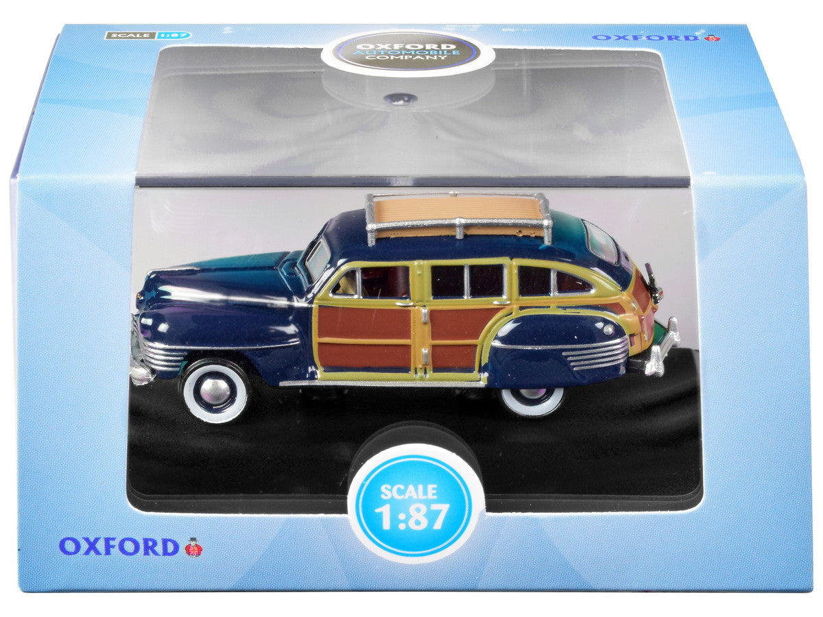 1942 Chrysler Town & Country Woody Wagon South Sea Blue with Wood Panels and Roof Rack 1/87 (HO) Scale Diecast Model Car by Oxford Diecast by Oxford Diecast