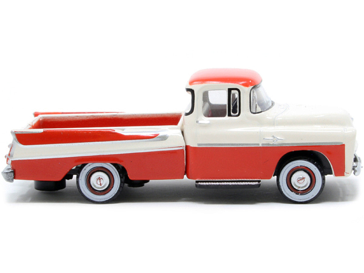 1957 Dodge D100 Sweptside Pickup Truck Tropical Coral and Glacier White 1/87 (HO) Scale Diecast Model Car by Oxford Diecast by Oxford Diecast