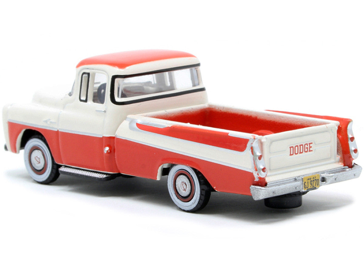 1957 Dodge D100 Sweptside Pickup Truck Tropical Coral and Glacier White 1/87 (HO) Scale Diecast Model Car by Oxford Diecast by Oxford Diecast