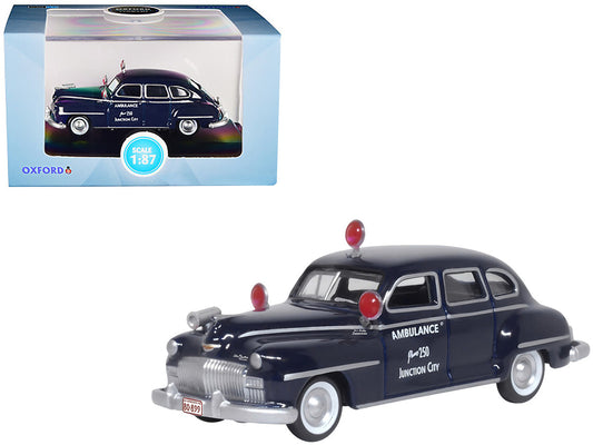1946 DeSoto Suburban Ambulance Dark Blue "Junction City Ambulance" 1/87 (HO) Scale Diecast Model Car by Oxford Diecast by Oxford Diecast