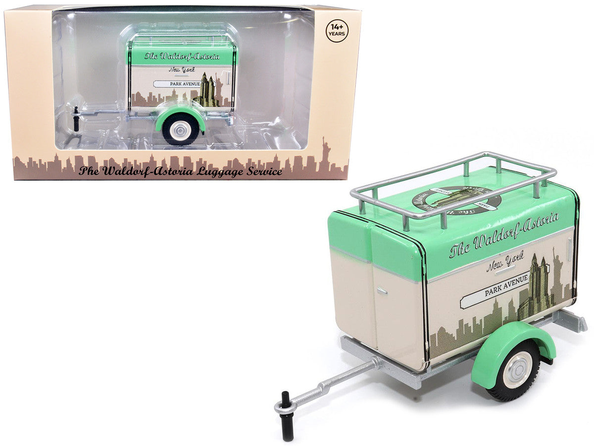 Travel Trailer Beige with Light Green Top "The Waldorf-Astoria Luggage Service New York - Park Avenue" 1/24 Diecast Model Car by Motor City Classics by Motorcity Classics