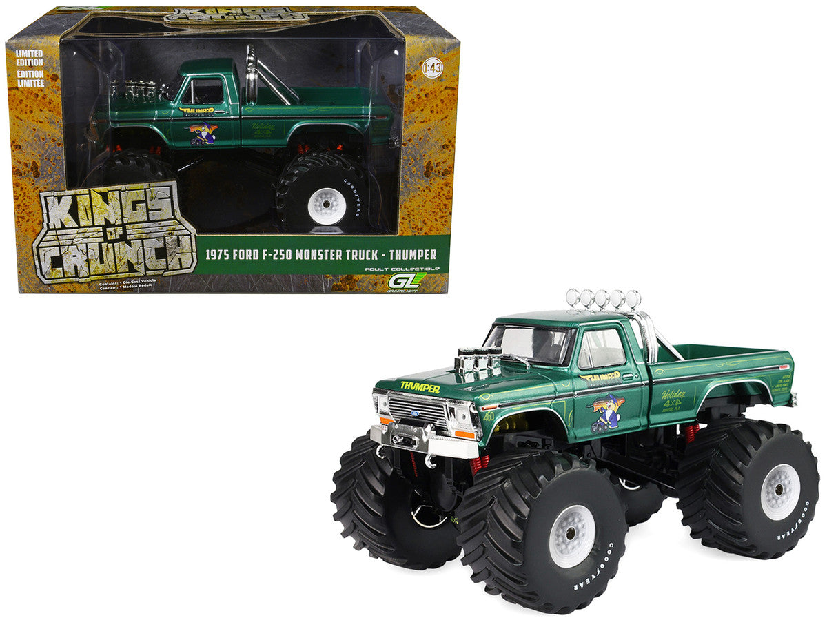 1975 Ford F-250 Monster Truck with 66-Inch Tires "Thumper" Green Metallic "Kings of Crunch" Series 1/43 Diecast Model Car by Greenlight by Greenlight