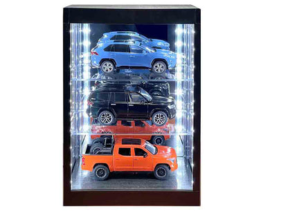 Showcase 3 Tier Display Case with Mirror Back Panel and LED Lights for 1/64-1/18 Scale Models by Other