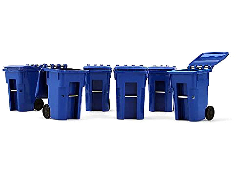 Set of 6 Blue Garbage Trash Bin Containers Replica 1/34 Models by First Gear by First Gear