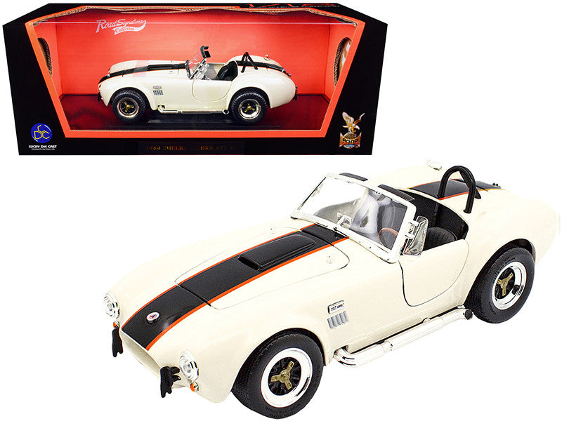 1964 Shelby Cobra 427 S/C Roadster Cream with Black and Orange Stripes 1/18 Diecast Model Car by Road Signature by Road Signature