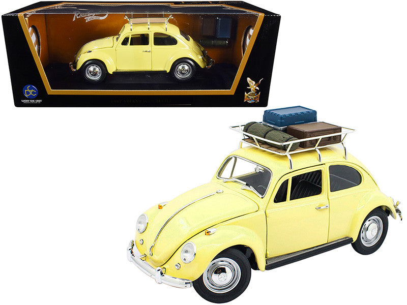 1967 Volkswagen Beetle with Roof Rack and Luggage Yellow 1/18 Diecast Model Car by Road Signature by Road Signature