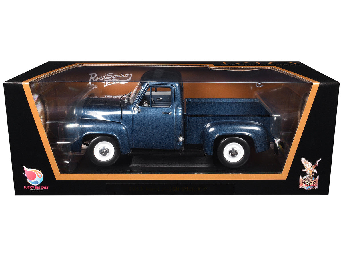 1953 Ford F-100 Pickup Dark Blue 1/18 Diecast Model Car by Road Signature by Road Signature