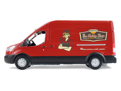 2019 Ford Transit LWB High Roof Van "Hobby Shop Auto Mechanic - Mobile Mechanic" Red with Car Jack and Battery "The Hobby Shop" Series 17 1/64 Diecast Model Car by Greenlight by Greenlight
