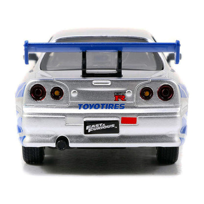Brian's Nissan Skyline GT-R (R34) RHD (Right Hand Drive) Silver Metallic with Blue Stripes "2 Fast 2 Furious" (2003) Movie "Fast & Furious 25th Anniversary" Series 1/32 Diecast Car Model by Jada by Jada