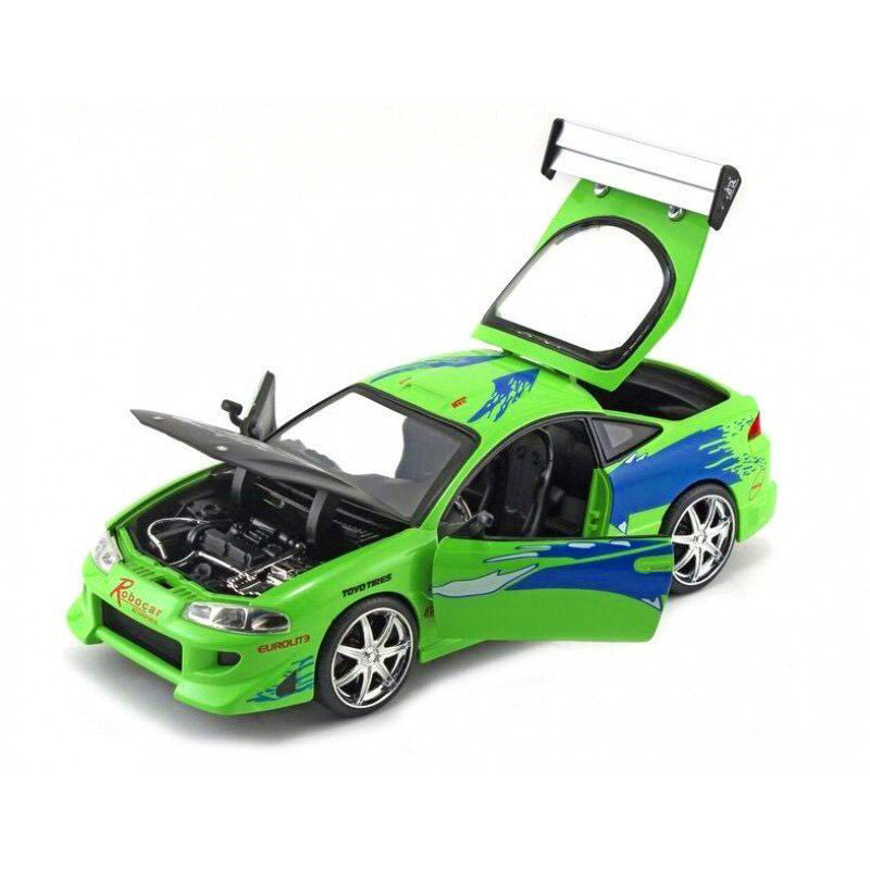 Brian's Mitsubishi Eclipse Green with Black Hood and Graphics "The Fast and The Furious" (2001) Movie "25 Years of Fast & Furious" Series 1/24 Diecast Model by Jada by Jada