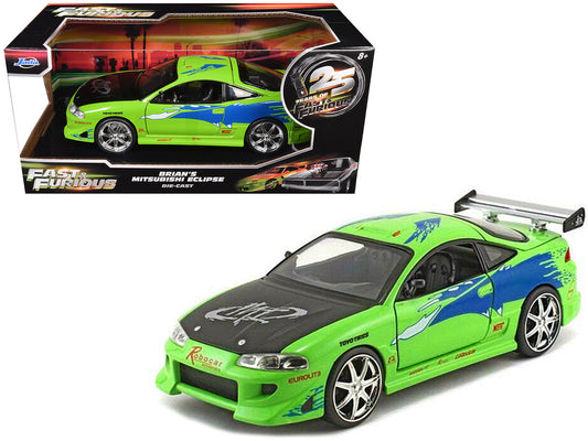Brian's Mitsubishi Eclipse Green with Black Hood and Graphics "The Fast and The Furious" (2001) Movie "25 Years of Fast & Furious" Series 1/24 Diecast Model by Jada by Jada