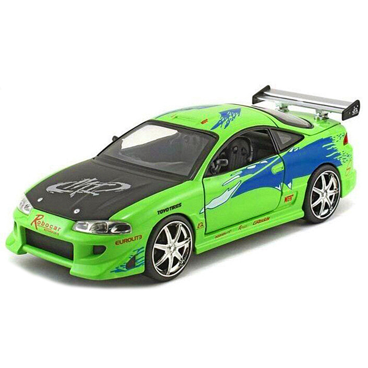Brian's Mitsubishi Eclipse Green with Black Hood and Graphics "The Fast and The Furious" (2001) Movie "25 Years of Fast & Furious" Series 1/24 Diecast Model by Jada by Jada