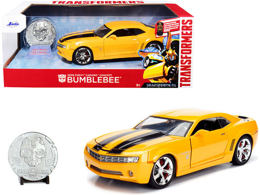 2006 Chevrolet Camaro Concept Yellow Bumblebee with Robot on Chassis and Collectible Metal Coin "Transformers" Movie 1/24 Diecast Model Car by Jada by Jada