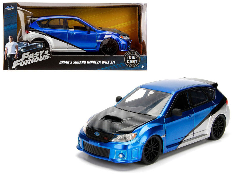 Brian's Subaru Impreza WRX STI Blue and Silver with Carbon Hood "Fast & Furious" Movie 1/24 Diecast Model Car by Jada by Jada