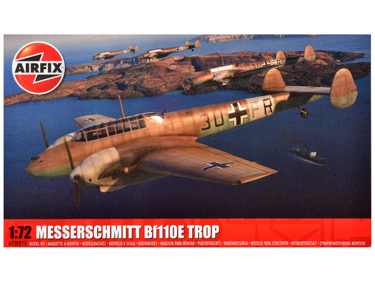 Level 2 Model Kit Messerschmitt Bf110E/E-2 TROP Fighter Aircraft with 2 Scheme Options 1/72 Plastic Model Kit by Airfix by Airfix