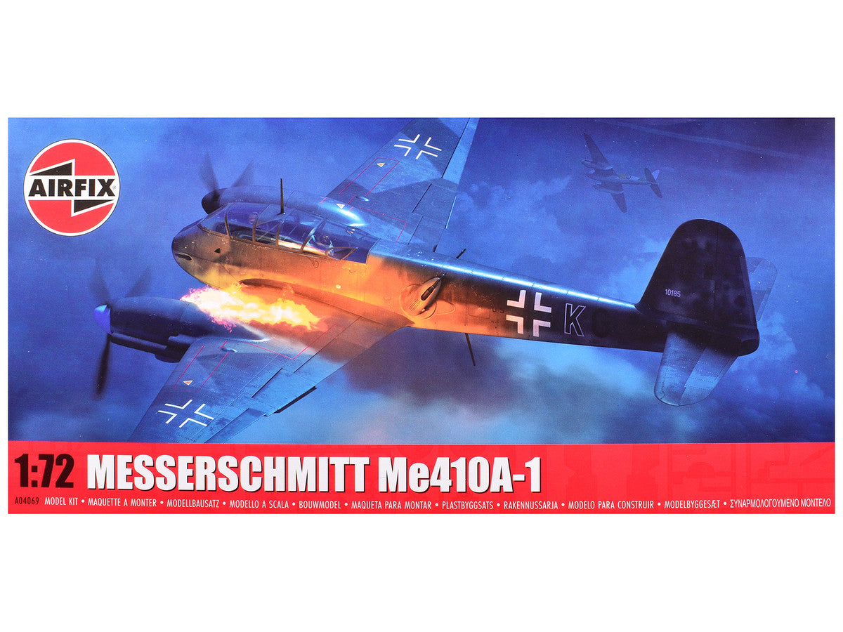 Level 2 Model Kit Messerschmitt Me410A-1 Fighter Aircraft with 2 Scheme Options 1/72 Plastic Model Kit by Airfix by Airfix