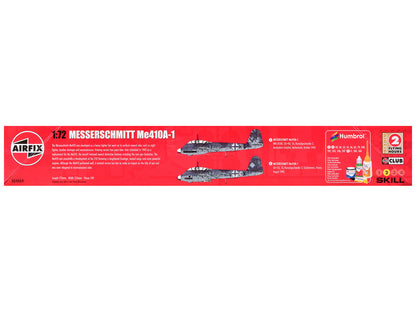 Level 2 Model Kit Messerschmitt Me410A-1 Fighter Aircraft with 2 Scheme Options 1/72 Plastic Model Kit by Airfix by Airfix