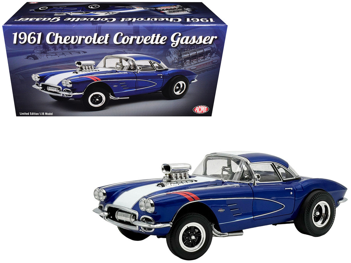 1961 Chevrolet Corvette Grand Sport Gasser Admiral Blue Metallic with White Stripe Limited Edition to 204 pieces Worldwide 1/18 Diecast Model Car by ACME by Acme