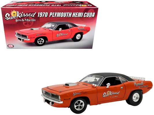 1970 Plymouth HEMI Cuda "Sun Kissed Cuda - Sox & Martin" Vitamin C Orange with Black Vinyl Top Limited Edition to 444 pieces Worldwide 1/18 Diecast Model Car by ACME by Acme