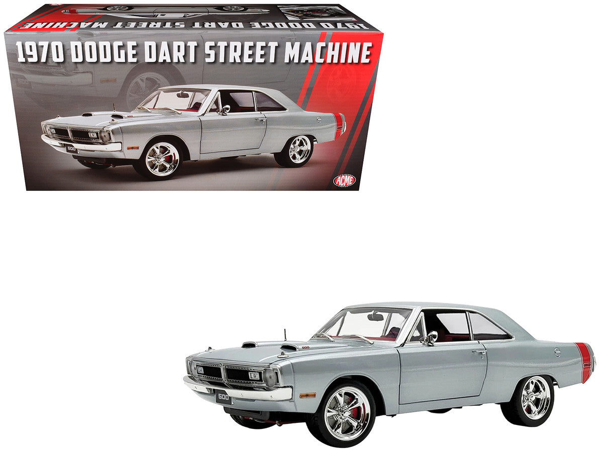1970 Dodge Dart 440 Street Machine Titanium Silver Metallic with Red Tail Stripe and Red Interior Limited Edition to 594 pieces Worldwide 1/18 Diecast Model Car by ACME-0