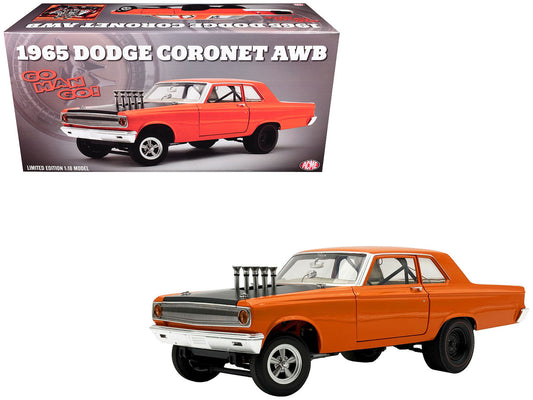 1965 Dodge Coronet AWB "Go Man Go" Go Mango Orange with Black Hood Limited Edition to 300 pieces Worldwide 1/18 Diecast Model Car by ACME by Acme
