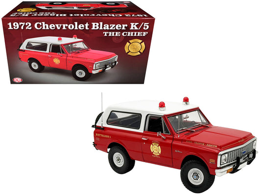 1972 Chevrolet Blazer K/5 "The Chief - Winder Fire Department Georgia Battalion 1" Red with White Top Limited Edition to 246 pieces Worldwide 1/18 Diecast Model Car by ACME by Acme