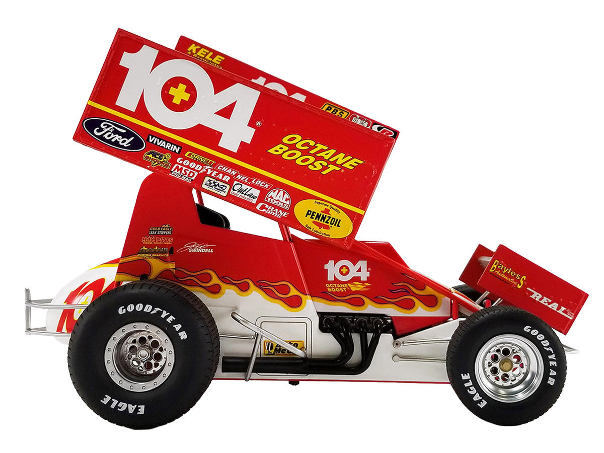 Winged Sprint Car #104+ Jeff Swindell "Octane Boost" Red with Graphics "National Sprint Car Hall of Fame" 1/18 Diecast Model Car by ACME by Acme