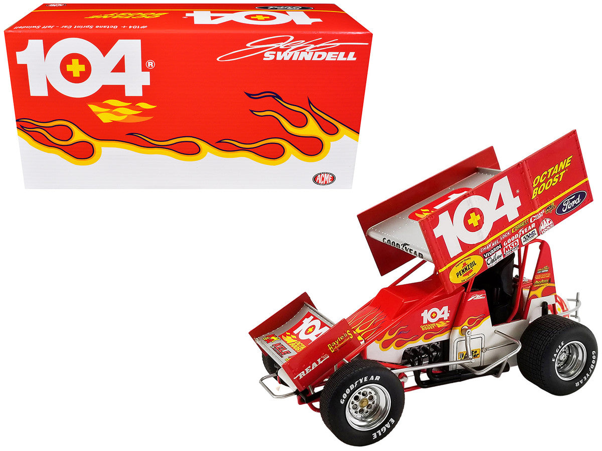 Winged Sprint Car #104+ Jeff Swindell "Octane Boost" Red with Graphics "National Sprint Car Hall of Fame" 1/18 Diecast Model Car by ACME by Acme