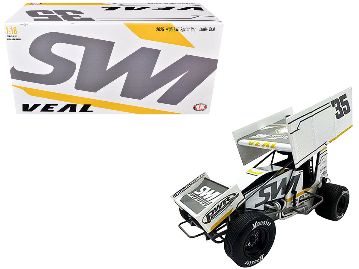 Winged Sprint Car #35 Jamie Veal "SWI Earthworks" White (2025) 1/18 Diecast Model Car by ACME by Acme