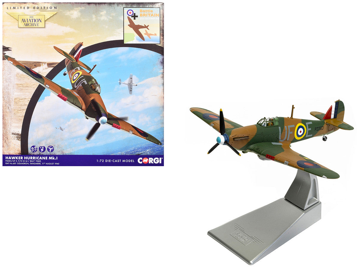 Hawker Hurricane Mk.I Fighter Aircraft "Pilot Officer William 'Billy' Fiske No. 601 Squadron Battle of Britain" (1940) British Royal Air Force "The Aviation Archive" Series 1/72 Diecast Model by Corgi by Corgi