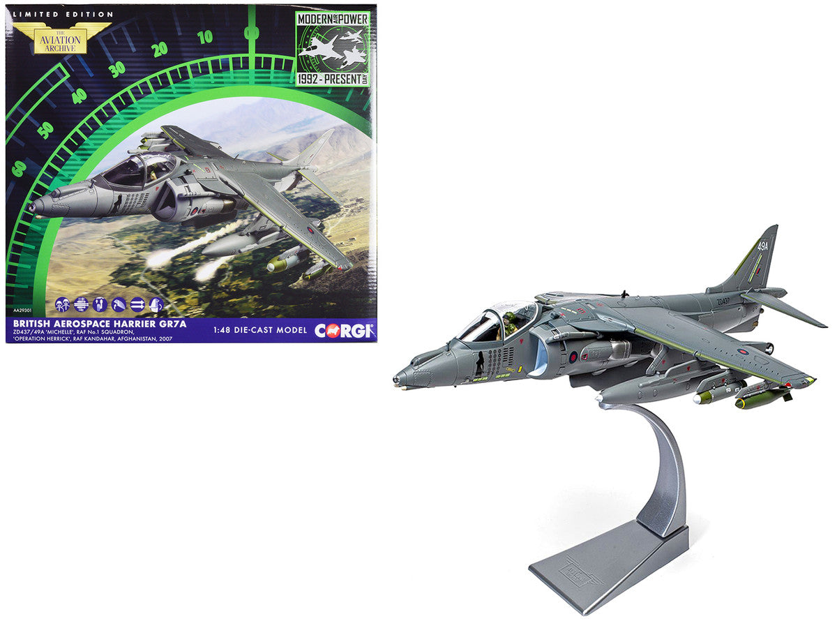 British Aerospace Harrier GR7A Aircraft "Michelle RAF No.1 Squadron Operation Herrick RAF Kandahar Afghanistan" (2007) Royal Air Force "The Aviation Archive" Series 1/48 Diecast Model by Corgi by Corgi