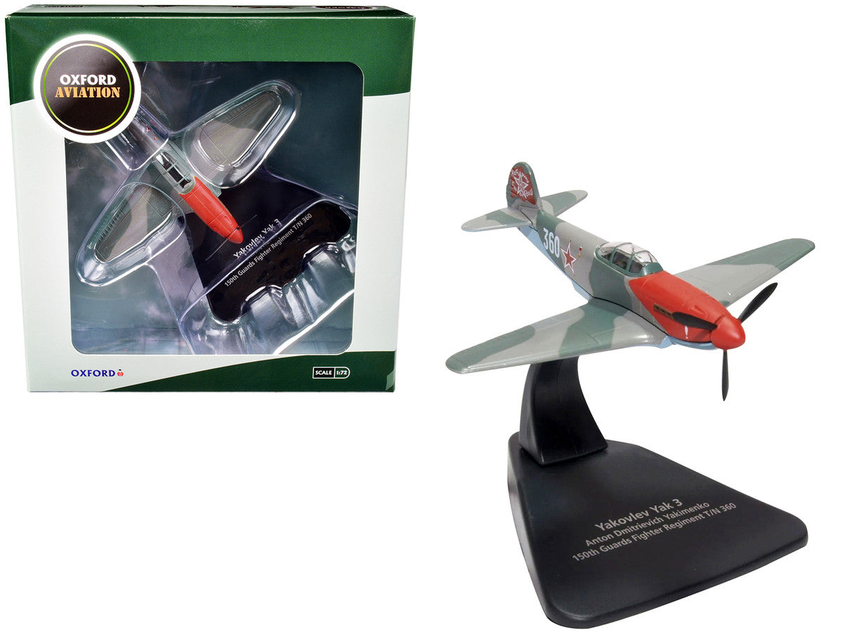 Yakovlev Yak 3 Fighter Aircraft "Anton Dmitrievich Yakimenko 150th Guards Fighter Regiment T/N 360" USSR "Oxford Aviation" Series 1/72 Diecast Model Airplane by Oxford Diecast by Oxford Diecast