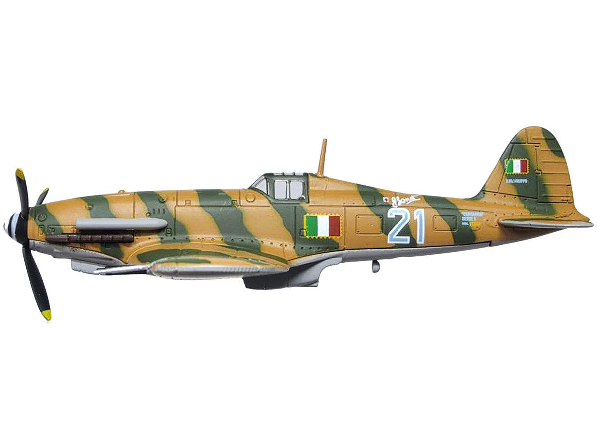 Fiat G55 Centauro Fighter Aircraft "1 Gruppo 3 Squadriglia MM.91147 Italy" (1944) Italian Air Force "Oxford Aviation" Series 1/72 Diecast Model Airplane by Oxford Diecast by Oxford Diecast