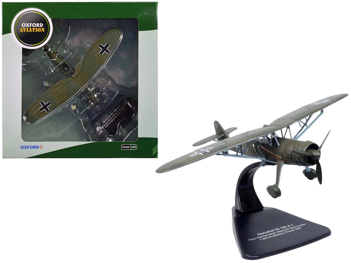 Henschel Hs 126 A-1 Reconnaissance Aircraft "Hannes Gaub Gerd Scroder 1.(H)/14 Invasion of Poland" (1939) German Luftwaffe "Oxford Aviation" Series 1/72 Diecast Model Airplane by Oxford Diecast by Oxford Diecast