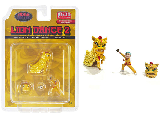 "Lion Dance 2" 4 piece Diecast Figure Set (1 Figures 1 Lion 2 Accessories) Limited Edition to 2400 pieces Worldwide for 1/64 Scale Models by American Diorama by American Diorama
