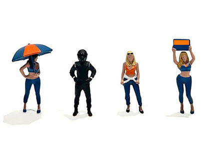 "Grid Girls" 5 piece Diecast Figure Set (4 People Figures 1 Umbrella) Limited Edition to 3600 pieces Worldwide for 1/64 Scale Models by American Diorama by American Diorama