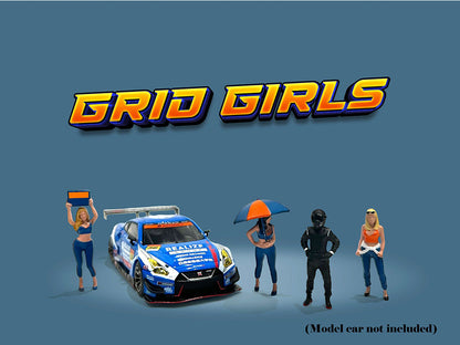 "Grid Girls" 5 piece Diecast Figure Set (4 People Figures 1 Umbrella) Limited Edition to 3600 pieces Worldwide for 1/64 Scale Models by American Diorama by American Diorama