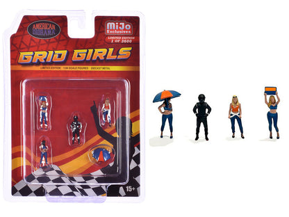"Grid Girls" 5 piece Diecast Figure Set (4 People Figures 1 Umbrella) Limited Edition to 3600 pieces Worldwide for 1/64 Scale Models by American Diorama by American Diorama