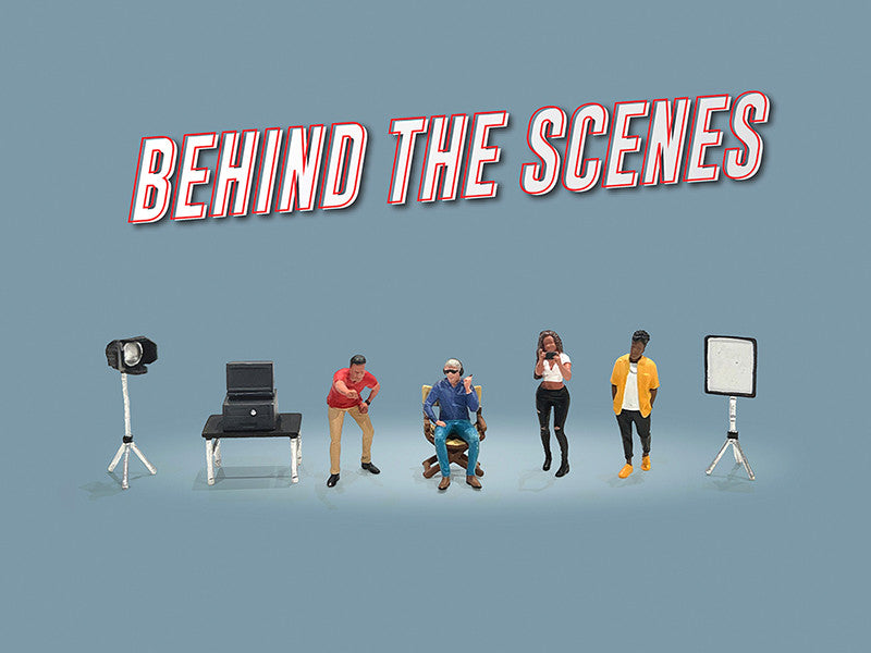 "Behind The Scenes" 7 piece (4 People 3 Accessories) Diecast Figures Set 1/64 Scale Models by American Diorama by American Diorama