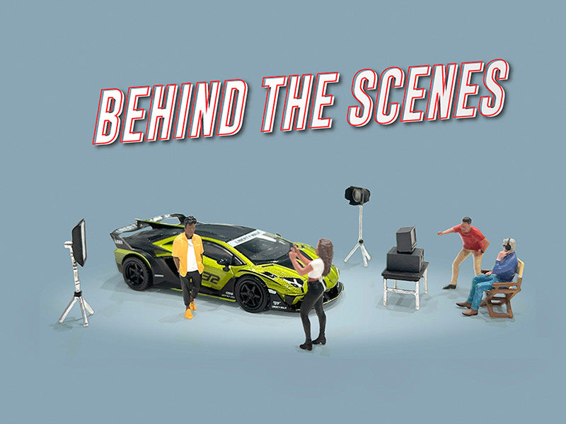 "Behind The Scenes" 7 piece (4 People 3 Accessories) Diecast Figures Set 1/64 Scale Models by American Diorama by American Diorama