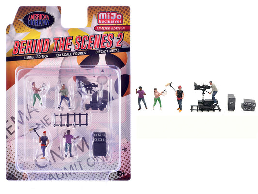 "Behind The Scenes #2" 7 piece (4 People 3 Accessories) Diecast Figures Set 1/64 Scale Models by American Diorama by American Diorama
