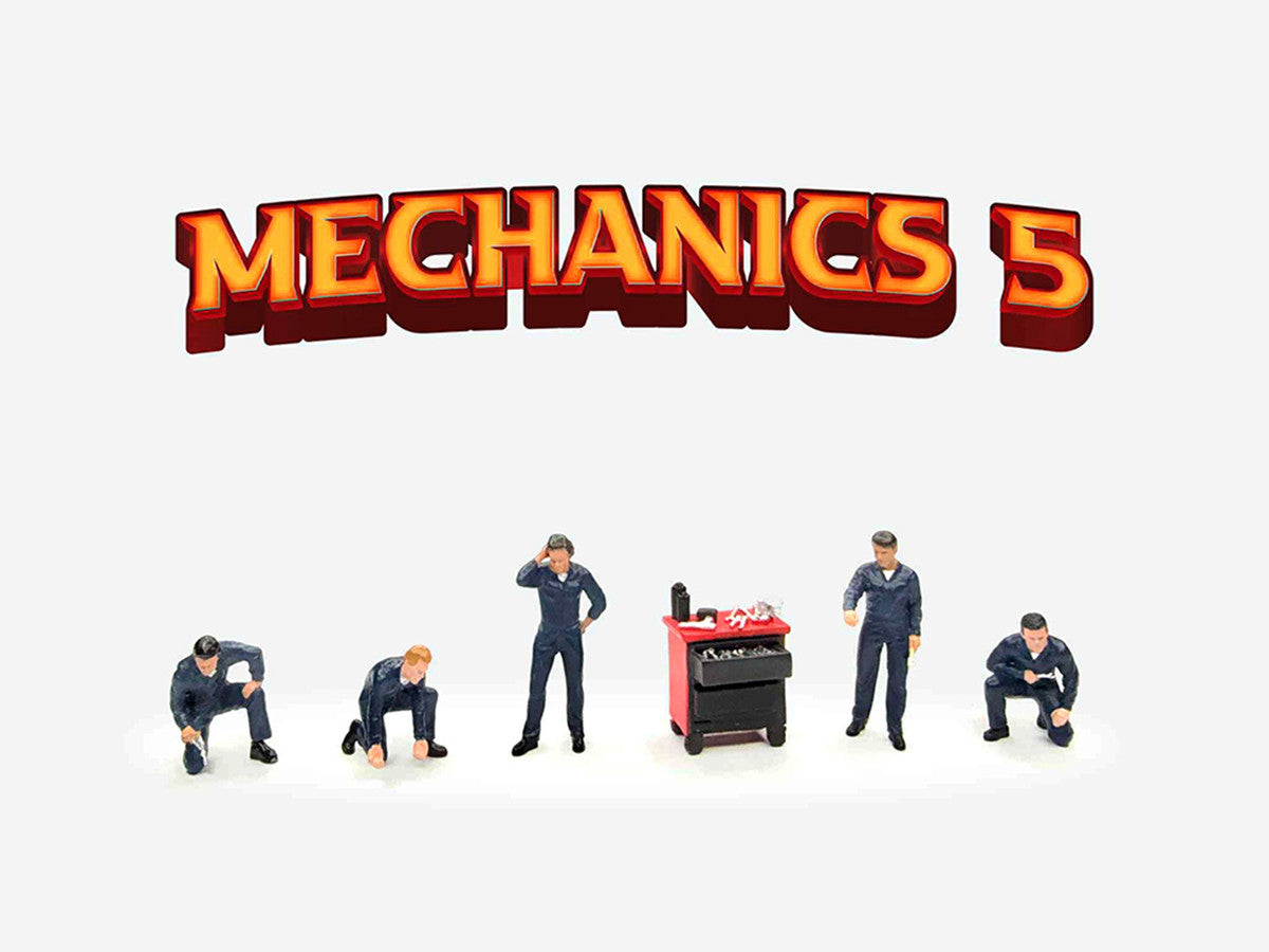 "Mechanics #5" 6 piece Diecast Figure Set (5 Figures 1 Tool Cabinet) Limited Edition for 1/64 Scale Models by American Diorama by American Diorama