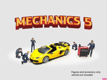 "Mechanics #5" 6 piece Diecast Figure Set (5 Figures 1 Tool Cabinet) Limited Edition for 1/64 Scale Models by American Diorama by American Diorama