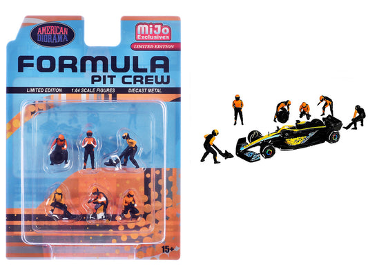 "Formula Pit Crew – Team Orange" 6 piece Diecast Figure Set (6 Figures) Limited Edition for 1/64 Scale Models by American Diorama by American Diorama